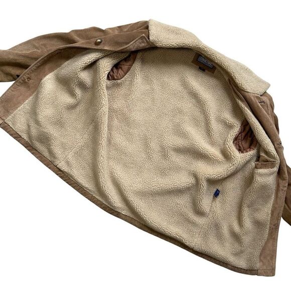 Vintage Y2K Structure Faux Shearling Lined Suede Leather Coat Mens Size M - Picture 9 of 13